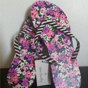 Vera Bradley Pink and Purple Floral Flip Flops with Striped Straps